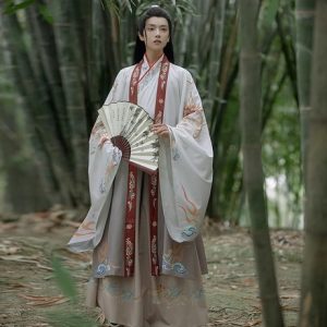 men's hanfu suit with printed large sleeves